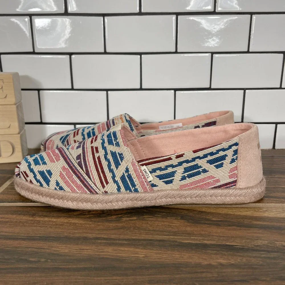 Toms Alpargata Rope Womens Size 7.5 Shoes Multicolor Tribal Aztec Slip On Flats